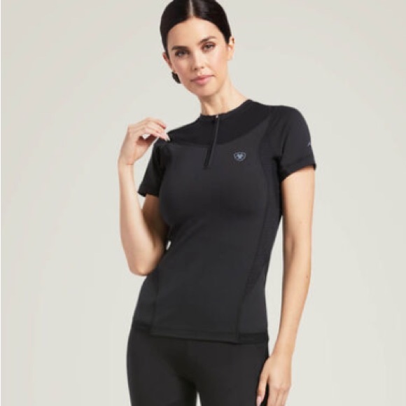 Ariat Ascent 1/4 zip Baselayer Women's Blk Short Sleeve Compression top MED NEW - Picture 5 of 9